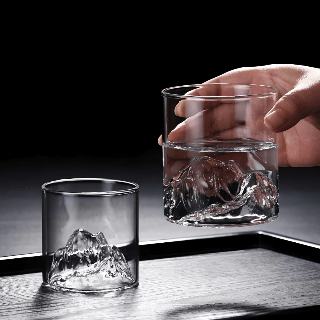 Japonský krištáľový whisky pohár Mount Fuji