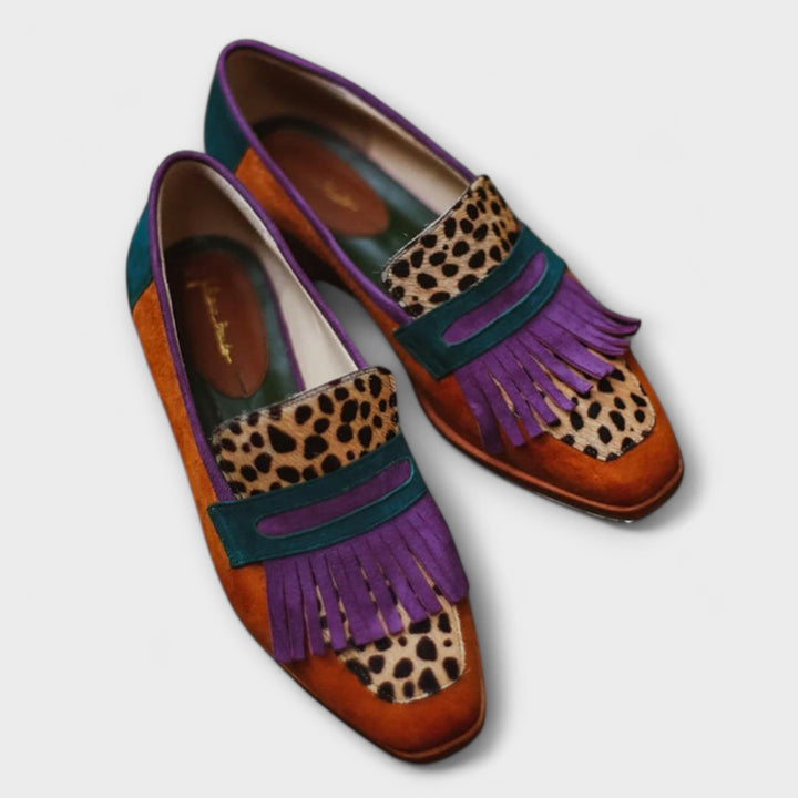Eleni - Hnedé Mokasíny s Leopardím Vzorom