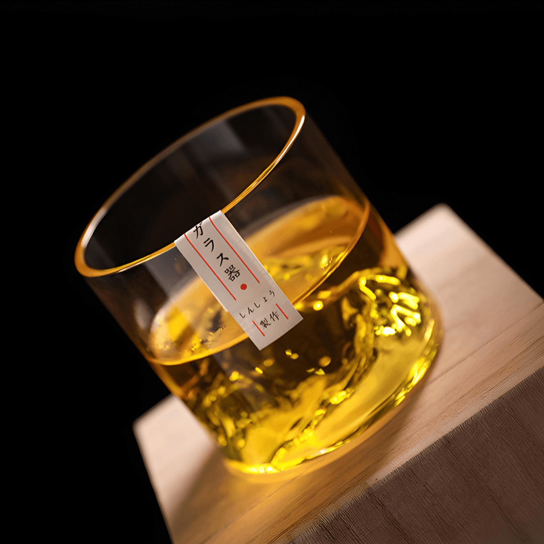 Japonský krištáľový whisky pohár Mount Fuji