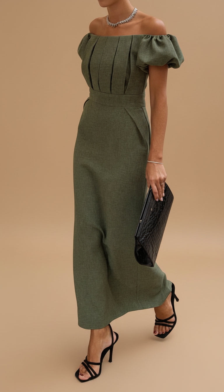 JASMINE | Elegantná midi šaty s zvýrazneným pásom a nadčasovým večerným štýlom