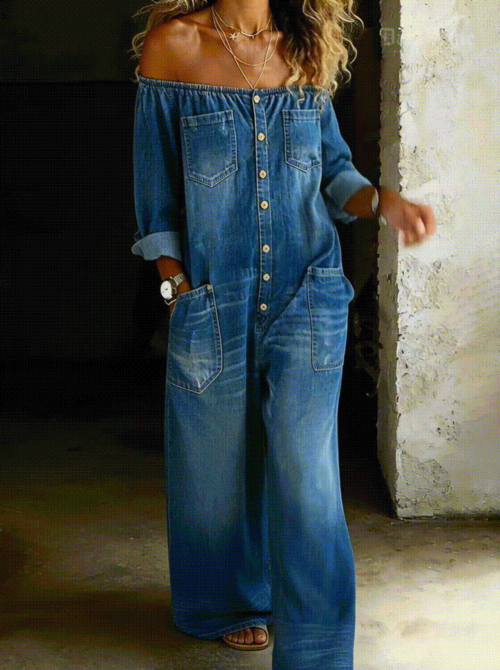 Elena™ | Kombinéza z mäkkého denimu s odhalenými ramenami