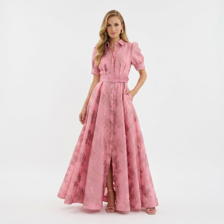 Eliza - Fuchsia šaty s krátkymi rukávmi