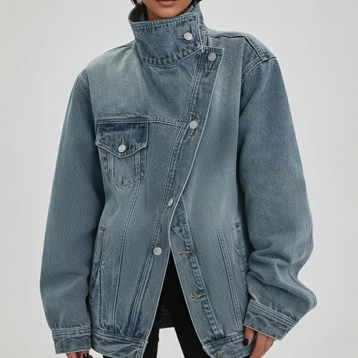 Cleo – Asymetrická bunda s gombíkmi v street style