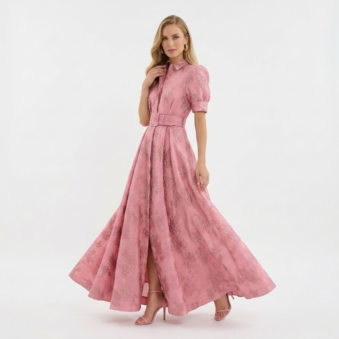 Eliza - Fuchsia šaty s krátkymi rukávmi