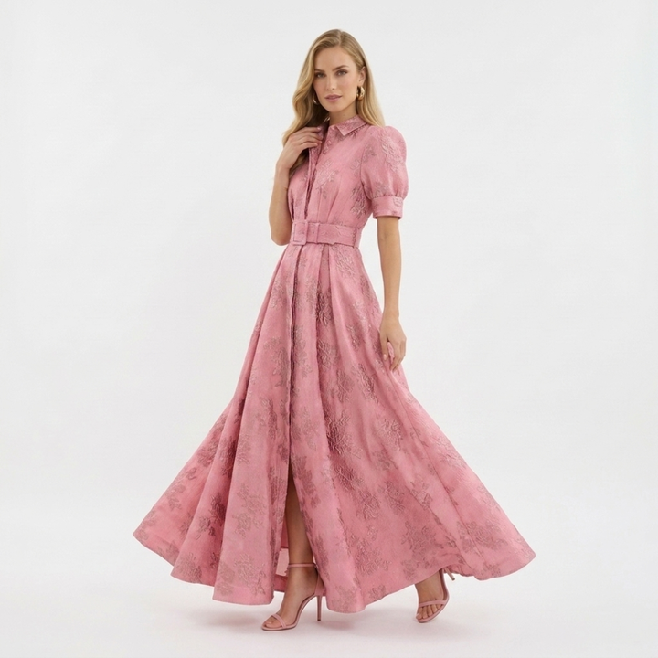 Eliza - Fuchsia šaty s krátkymi rukávmi