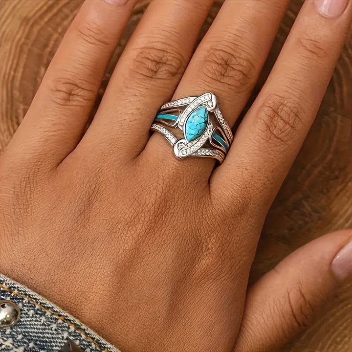 Bague affirmée marquis turquoise | Or blanc