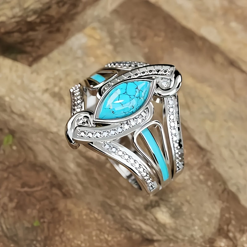 Bague affirmée marquis turquoise | Or blanc