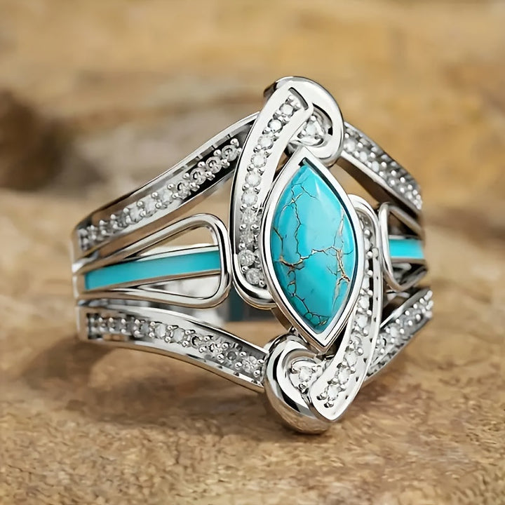 Bague affirmée marquis turquoise | Or blanc