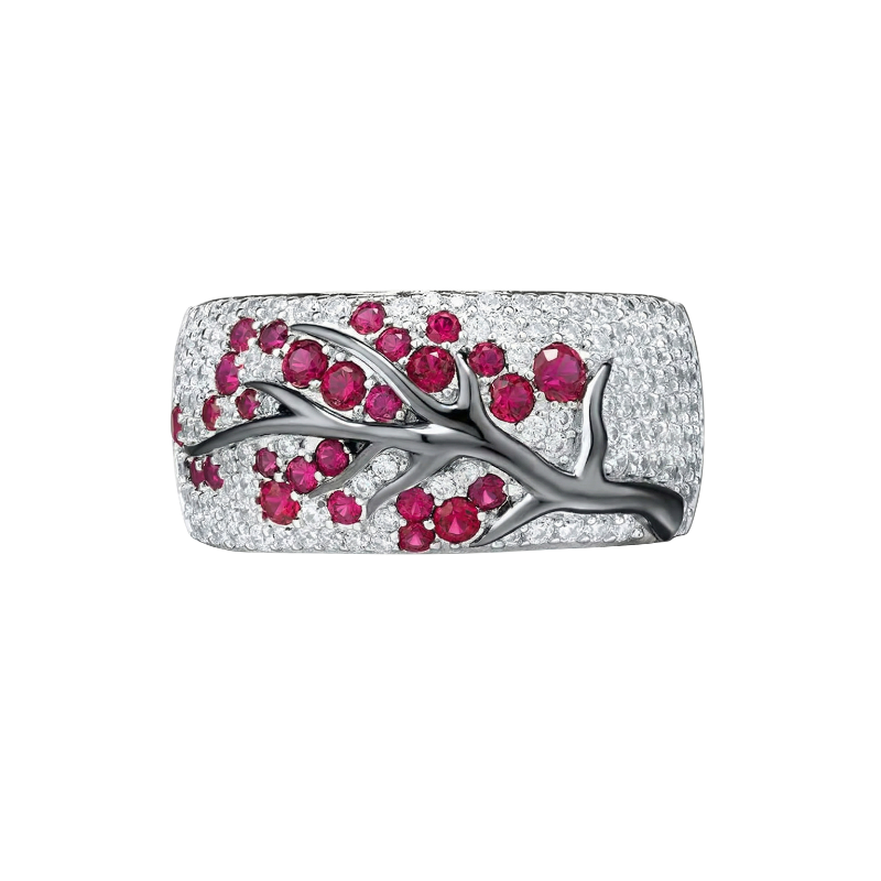 Bague arbre de fleurs rubis | Or blanc