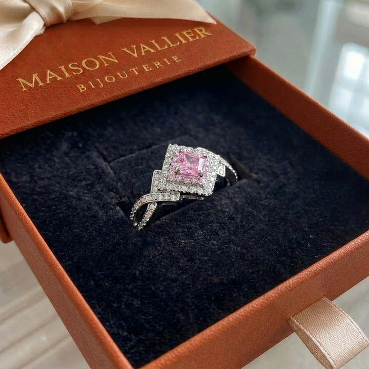 Bague carrée pave en couture | Or blanc