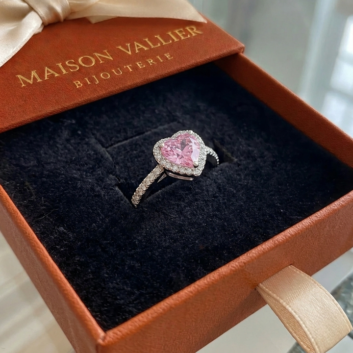 Bague coeur Baiser rosé | Or blanc
