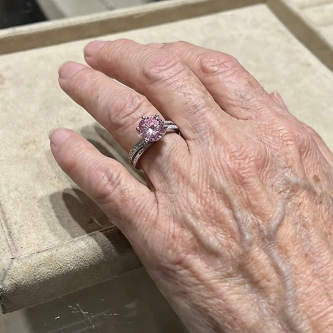 Bague Contour rose Luné | Or blanc