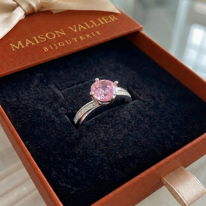 Bague Contour rose Luné | Or blanc