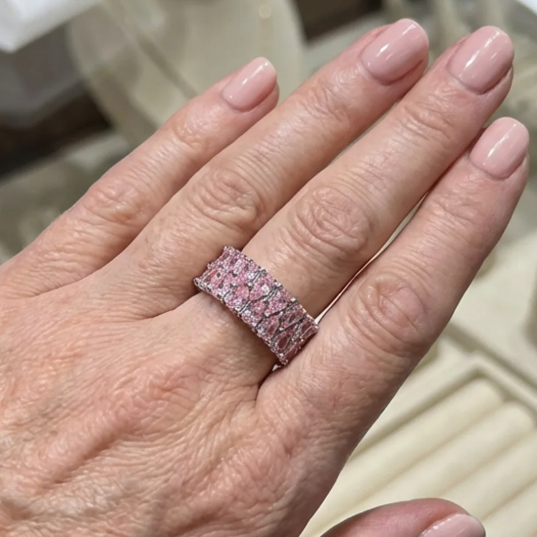 Bague éternité cascade de rosé | Or blanc