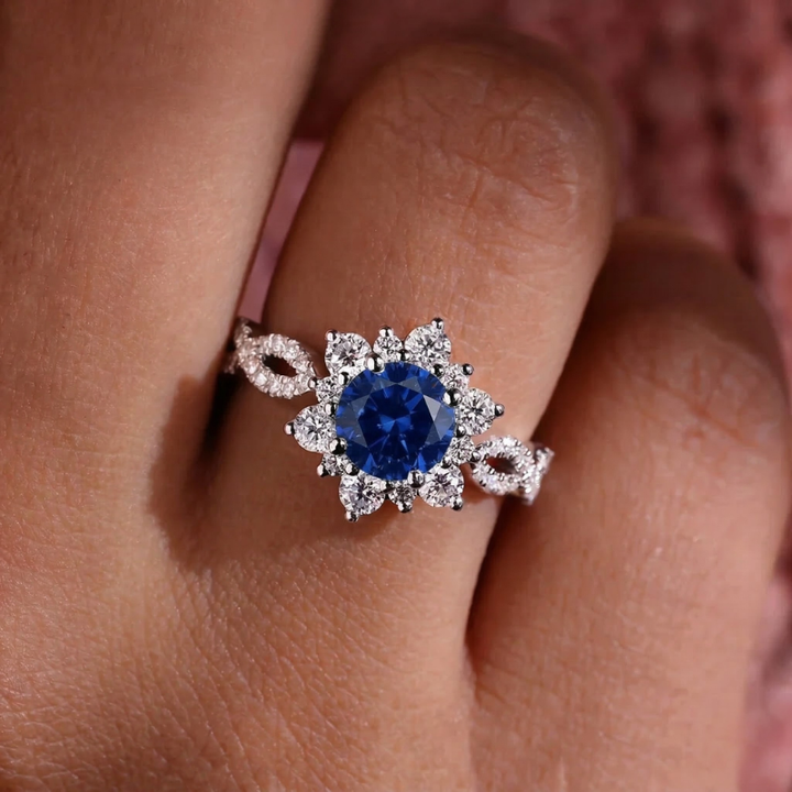 Bague fleur saphir cristal | Or blanc