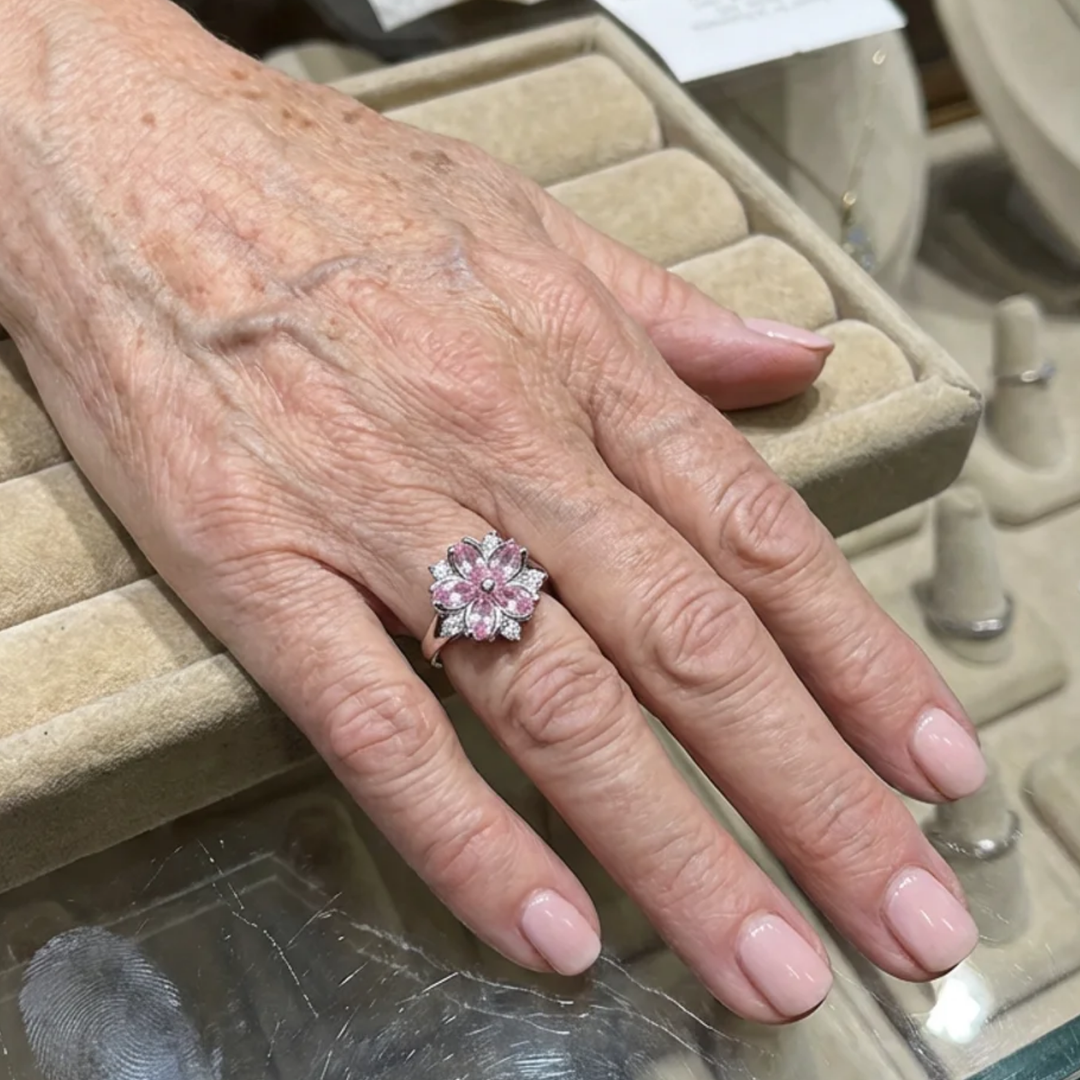 Bague fleur de cerisier | Or blanc