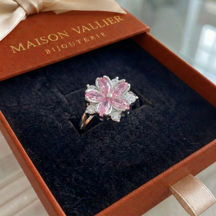 Bague fleur de cerisier | Or blanc