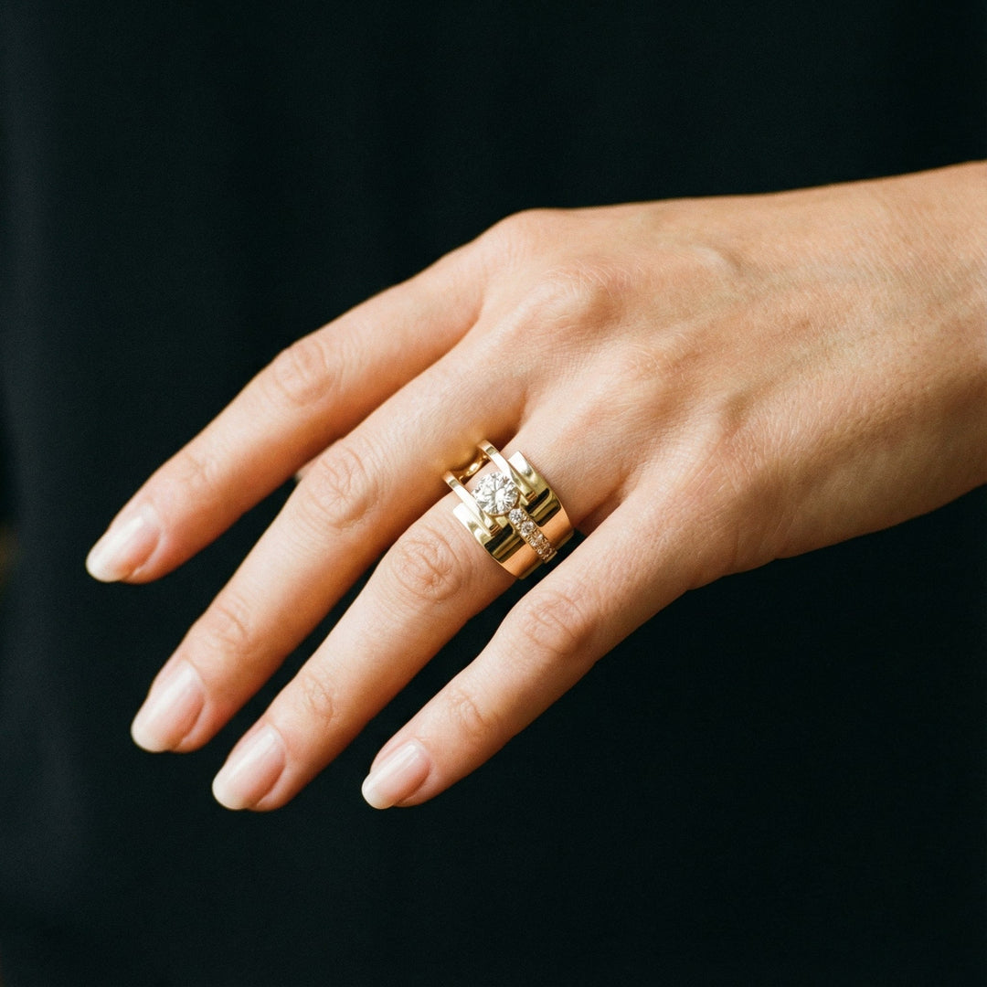 Bague irrégulière rétro avec zircon | Or