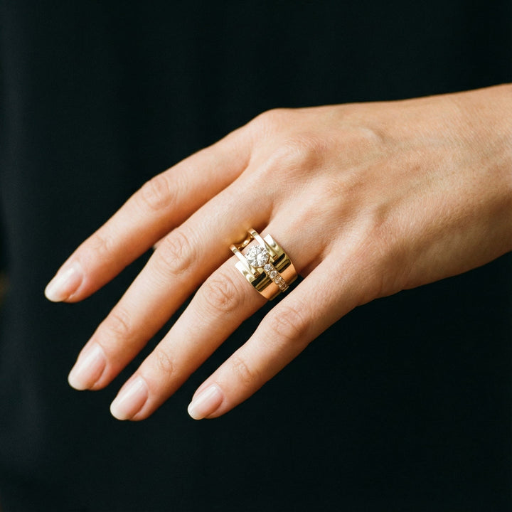 Bague irrégulière rétro avec zircon | Or