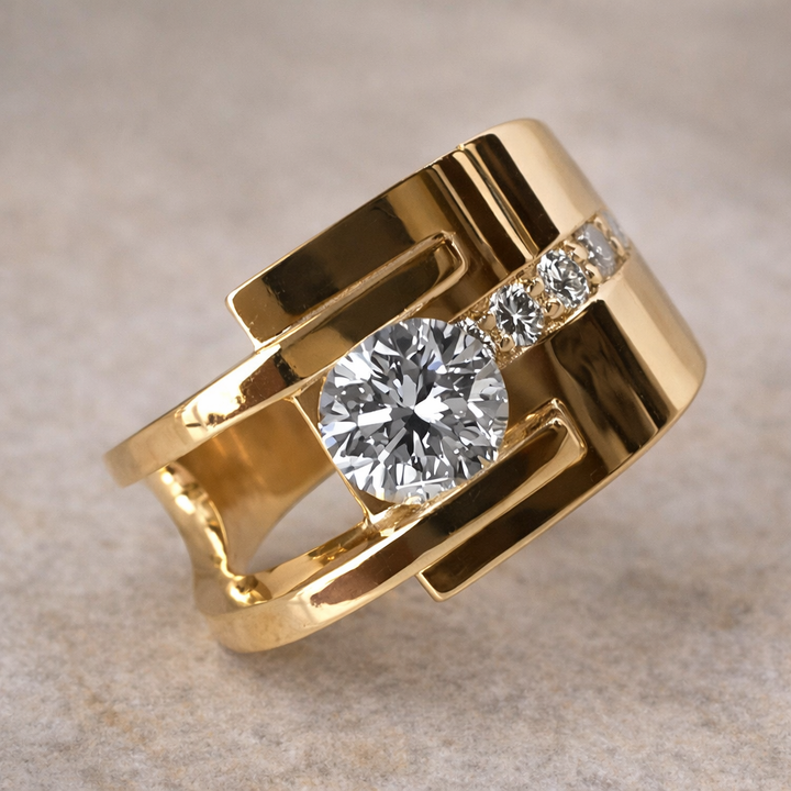 Bague irrégulière rétro avec zircon | Or