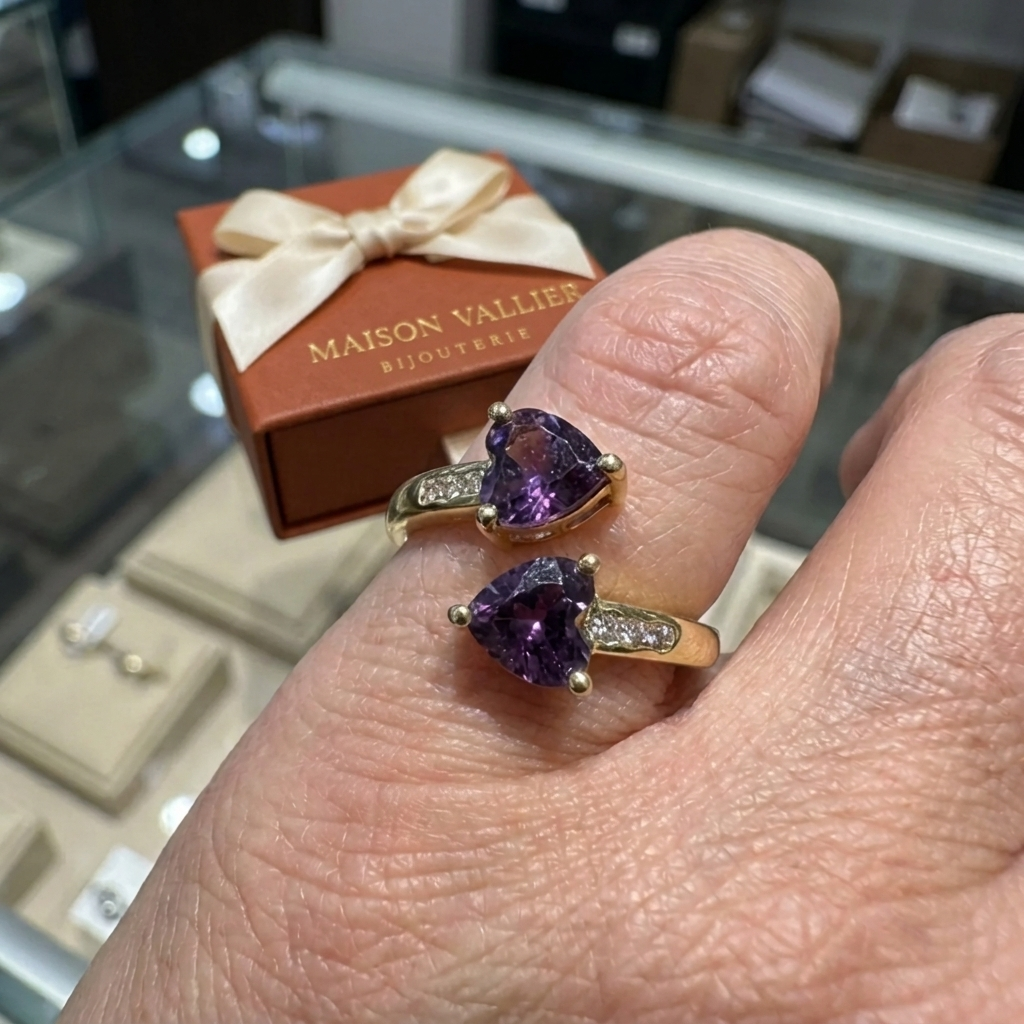 Bague Noctira violet cœur enlacé | Or