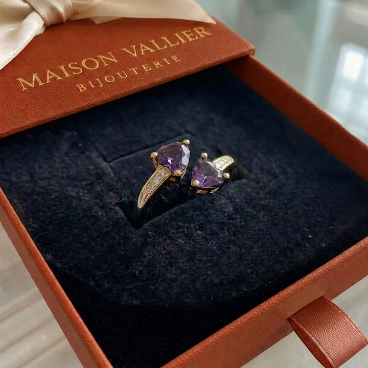 Bague Noctira violet cœur enlacé | Or