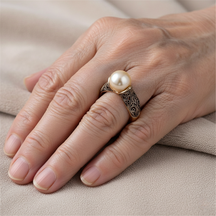 Bague rétro avec perle | Or