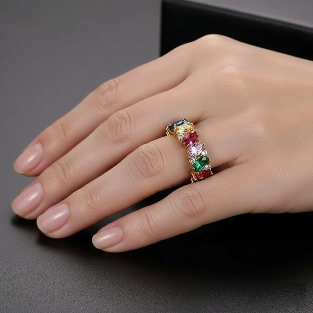 Retro prsteň s multicolor zirkónmi | Zlato
