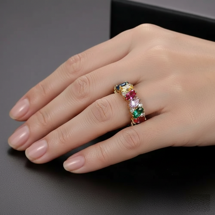 Retro prsteň s multicolor zirkónmi | Zlato