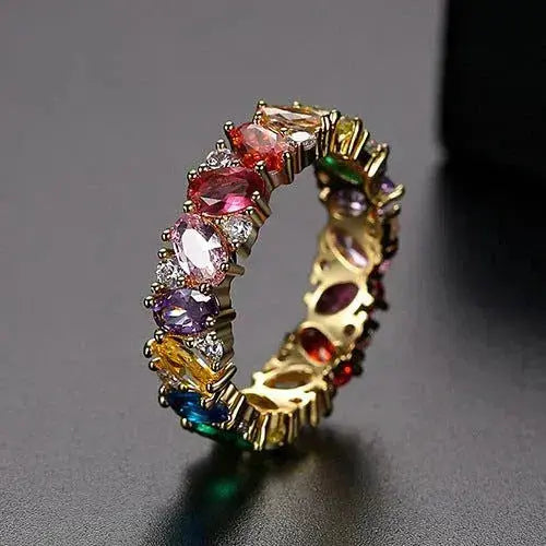 Retro prsteň s multicolor zirkónmi | Zlato
