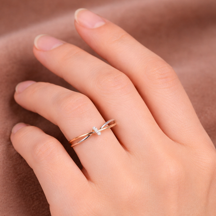 Bague tressée et argent | Or rose