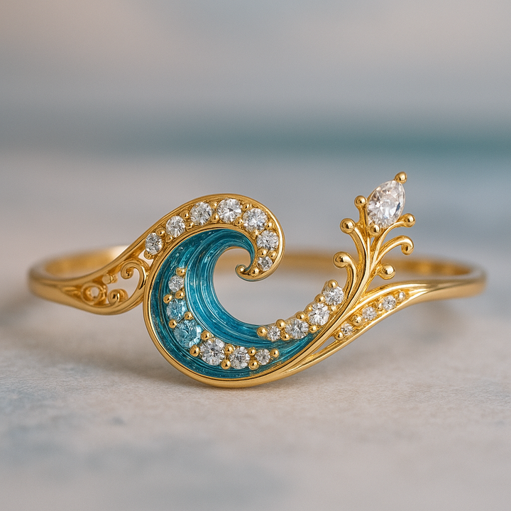 Bague "vague des Océans" avec cristal brillant | Or