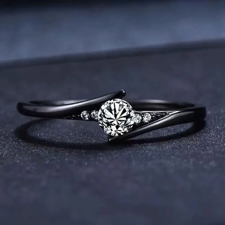 Bague vintage noir avec cristal | Or