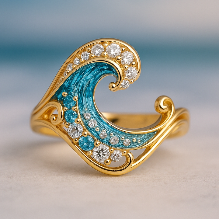 Bague avec vague bleue brillante | Or
