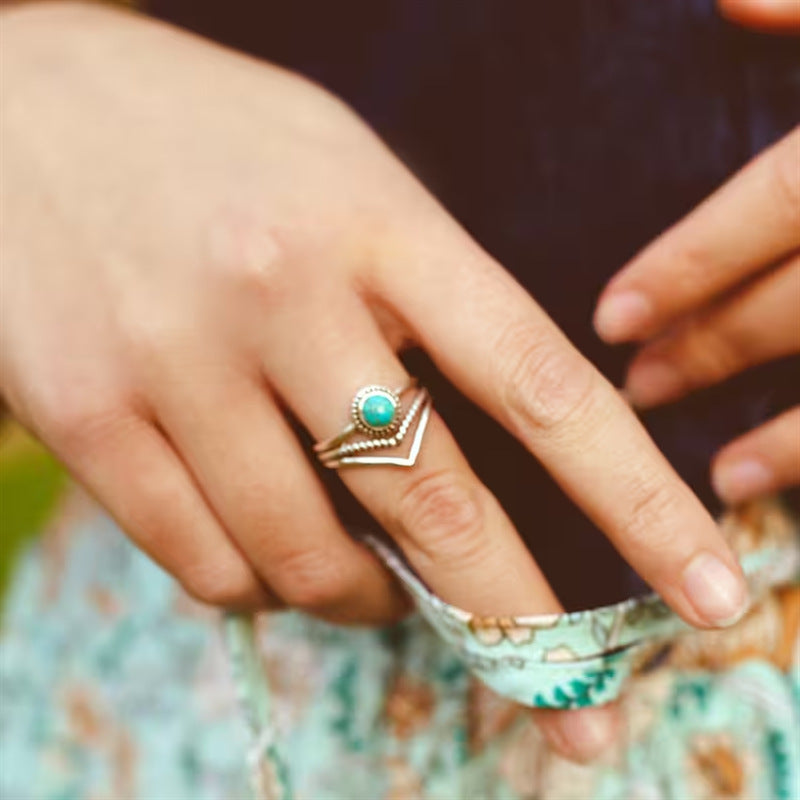 Bague avec perles turquoises | Or