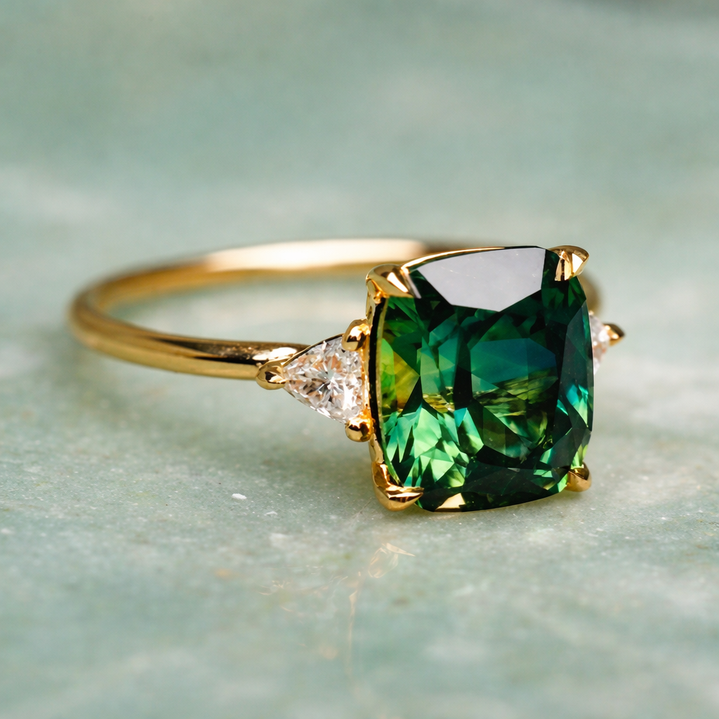 Bague carrée élégante avec émeraude | Or