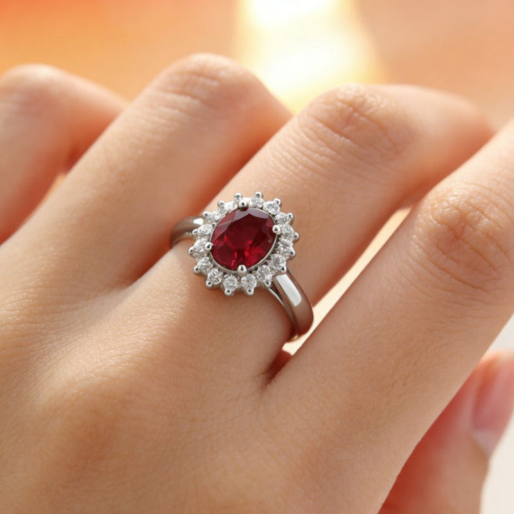 Bague classique avec rubis et bord | Or blanc