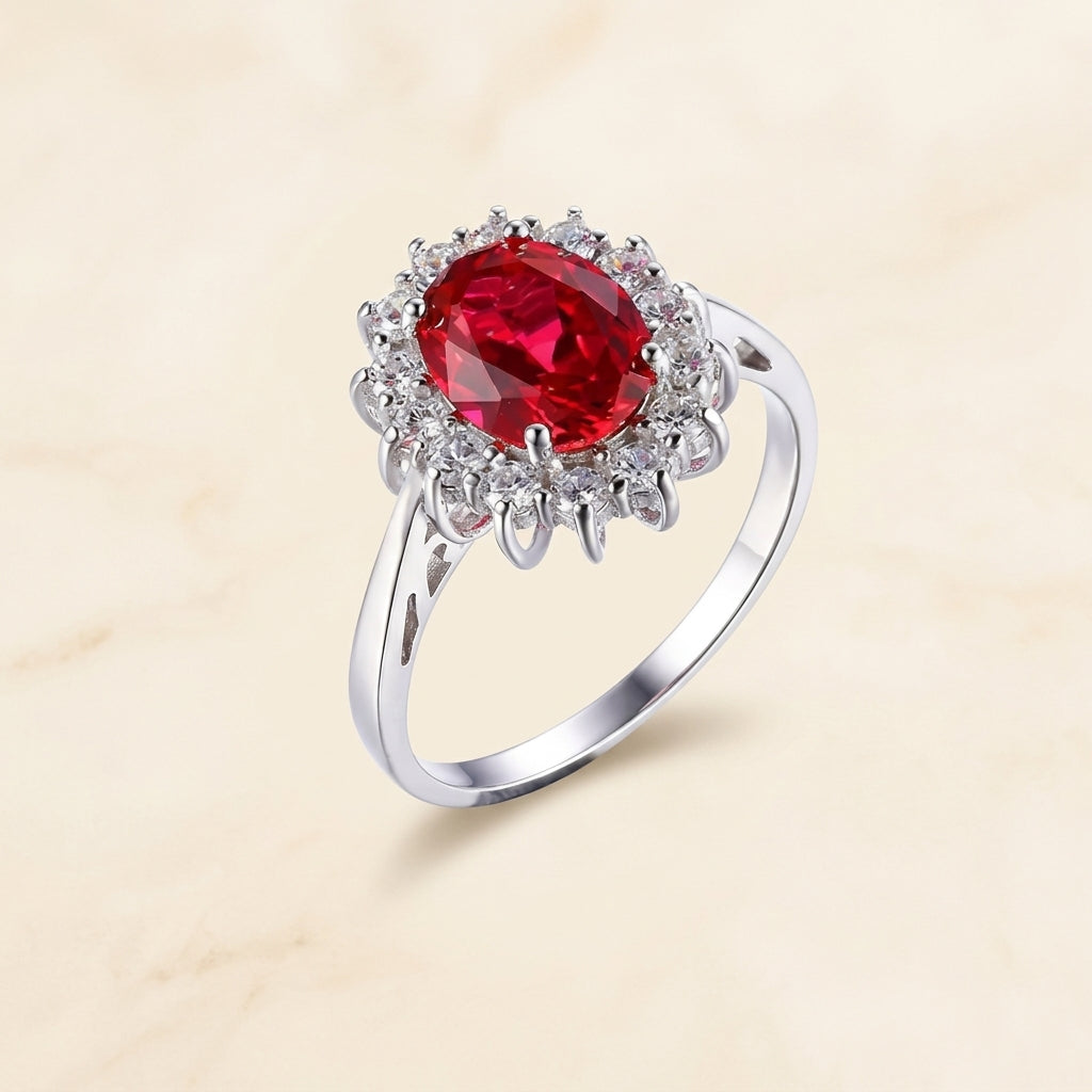 Bague classique avec rubis et bord | Or blanc