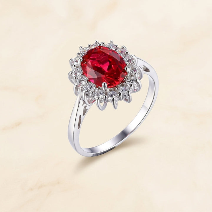 Bague classique avec rubis et bord | Or blanc