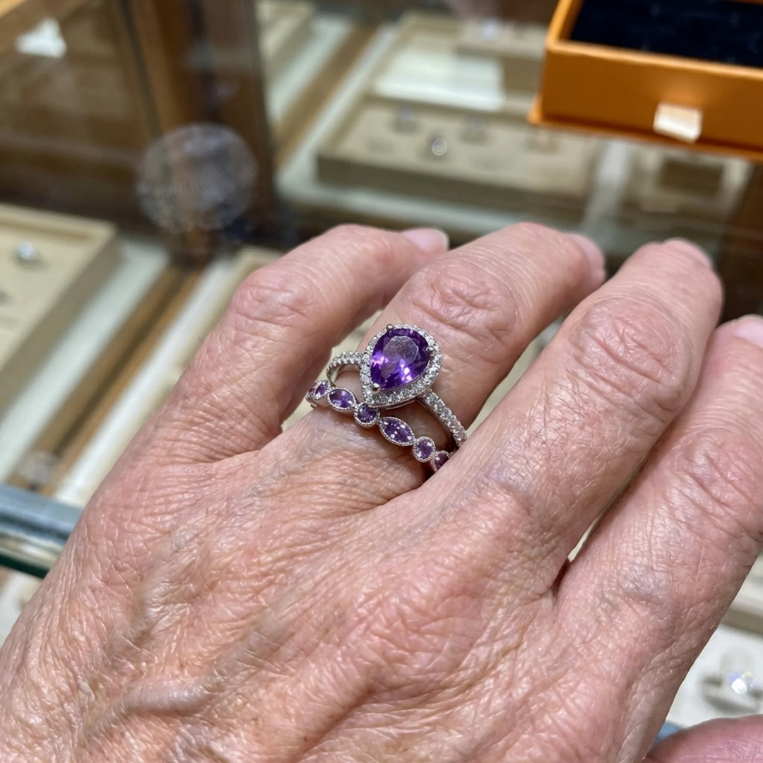 Bague en améthyste goutte d'eau | Or blanc