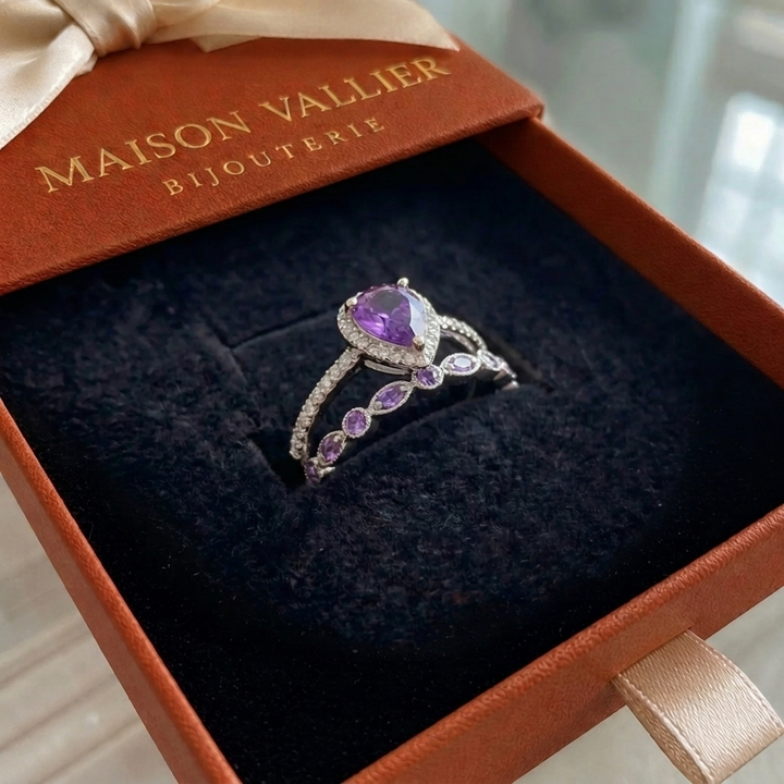 Bague en améthyste goutte d'eau | Or blanc