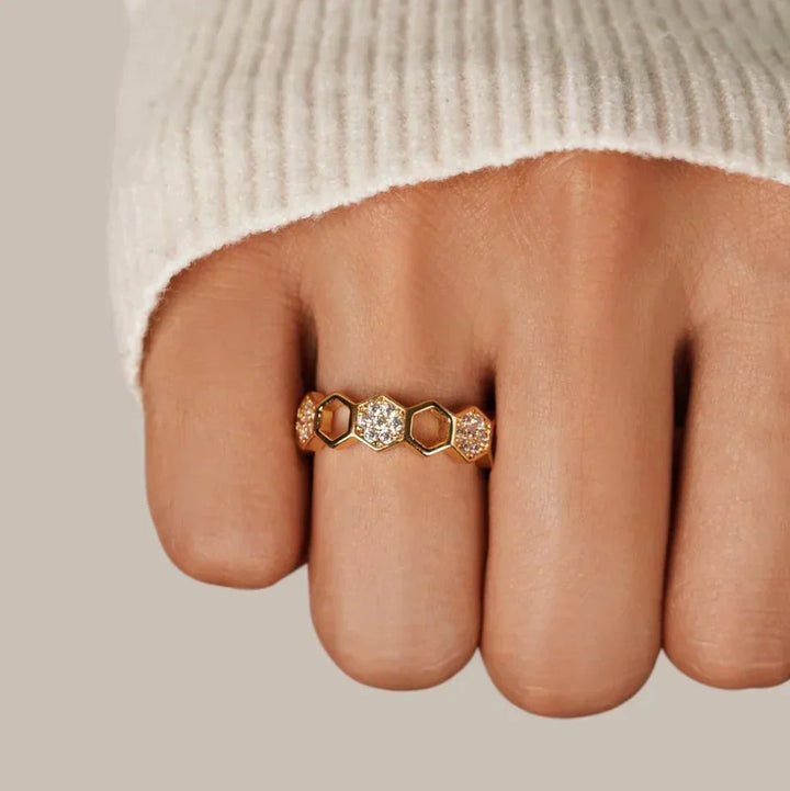 Bague en cristal en Nid d'abeille | Or