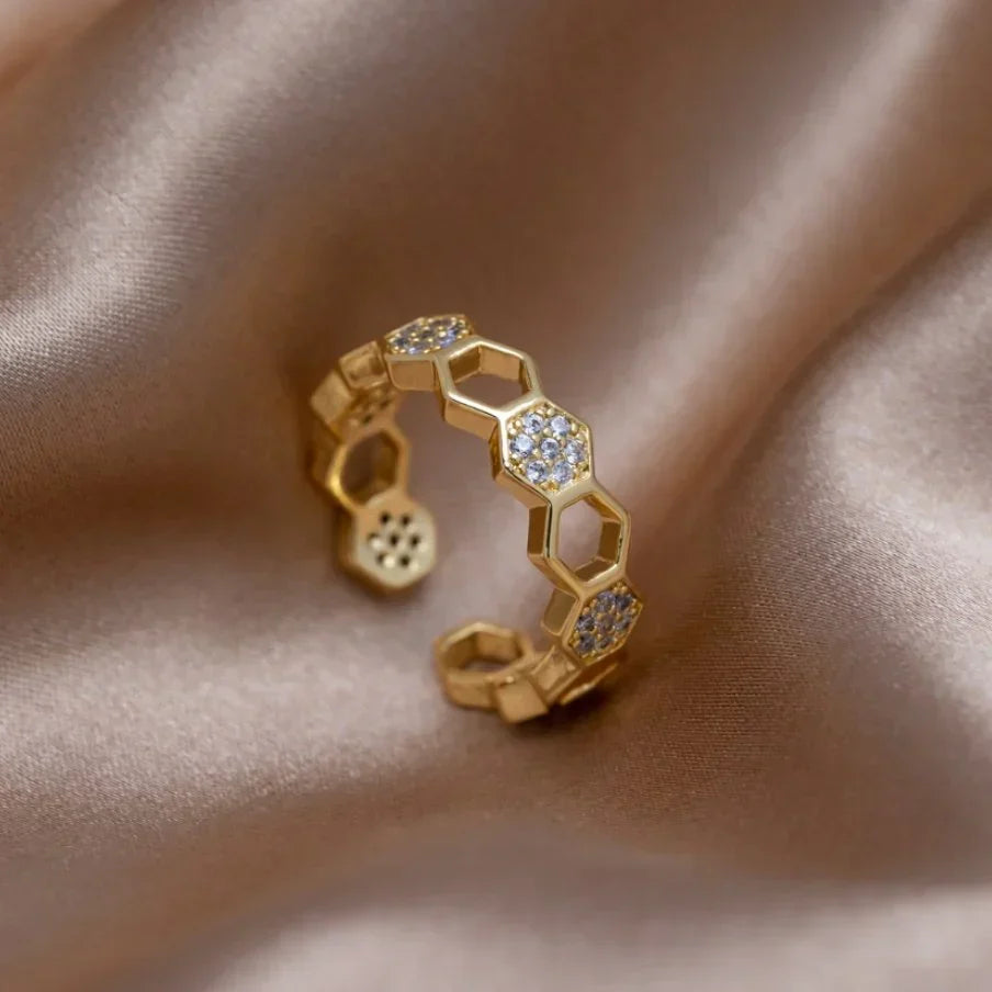 Bague en cristal en Nid d'abeille | Or
