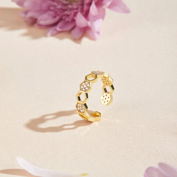 Bague en cristal en Nid d'abeille | Or