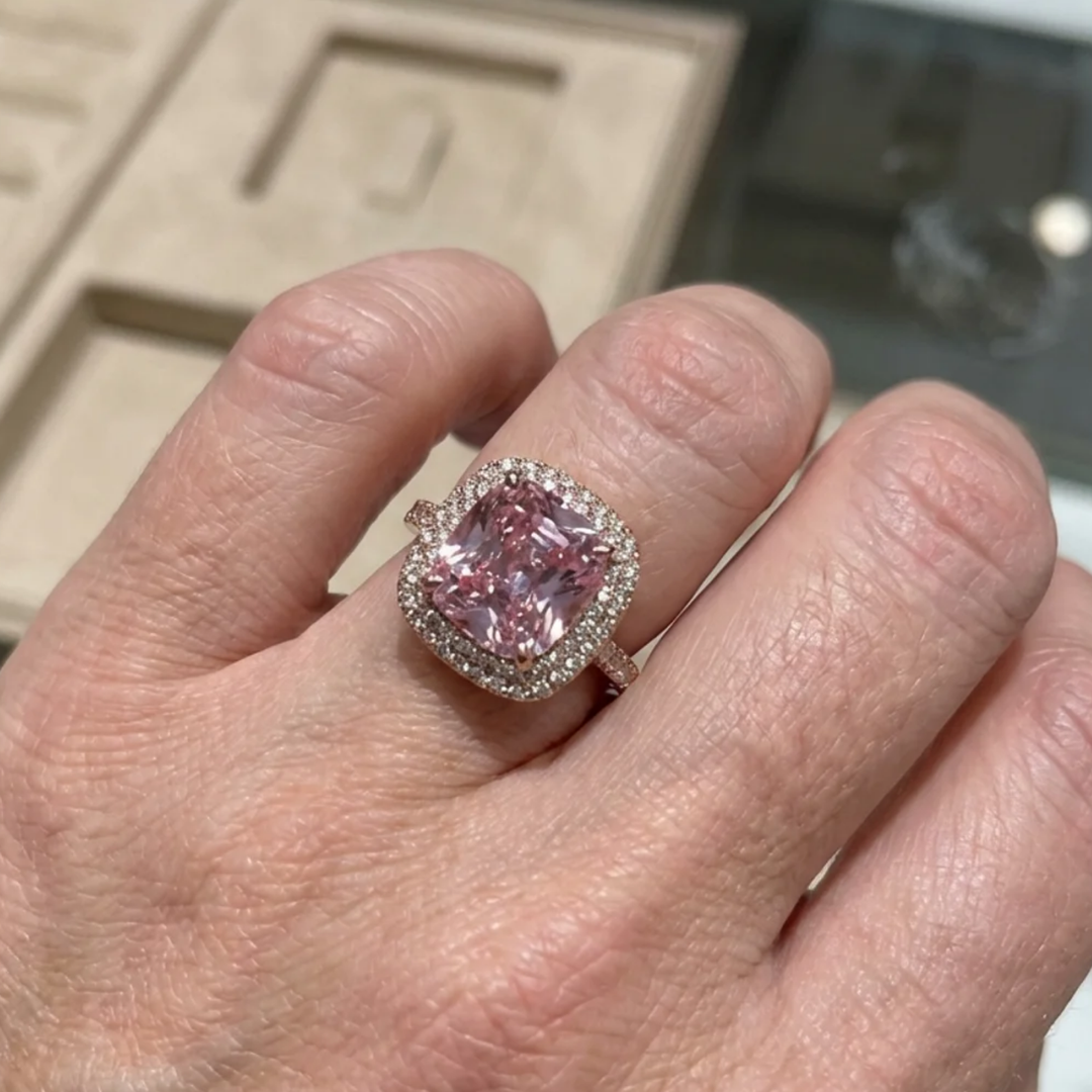 Bague en saphir rose coussin | Or blanc