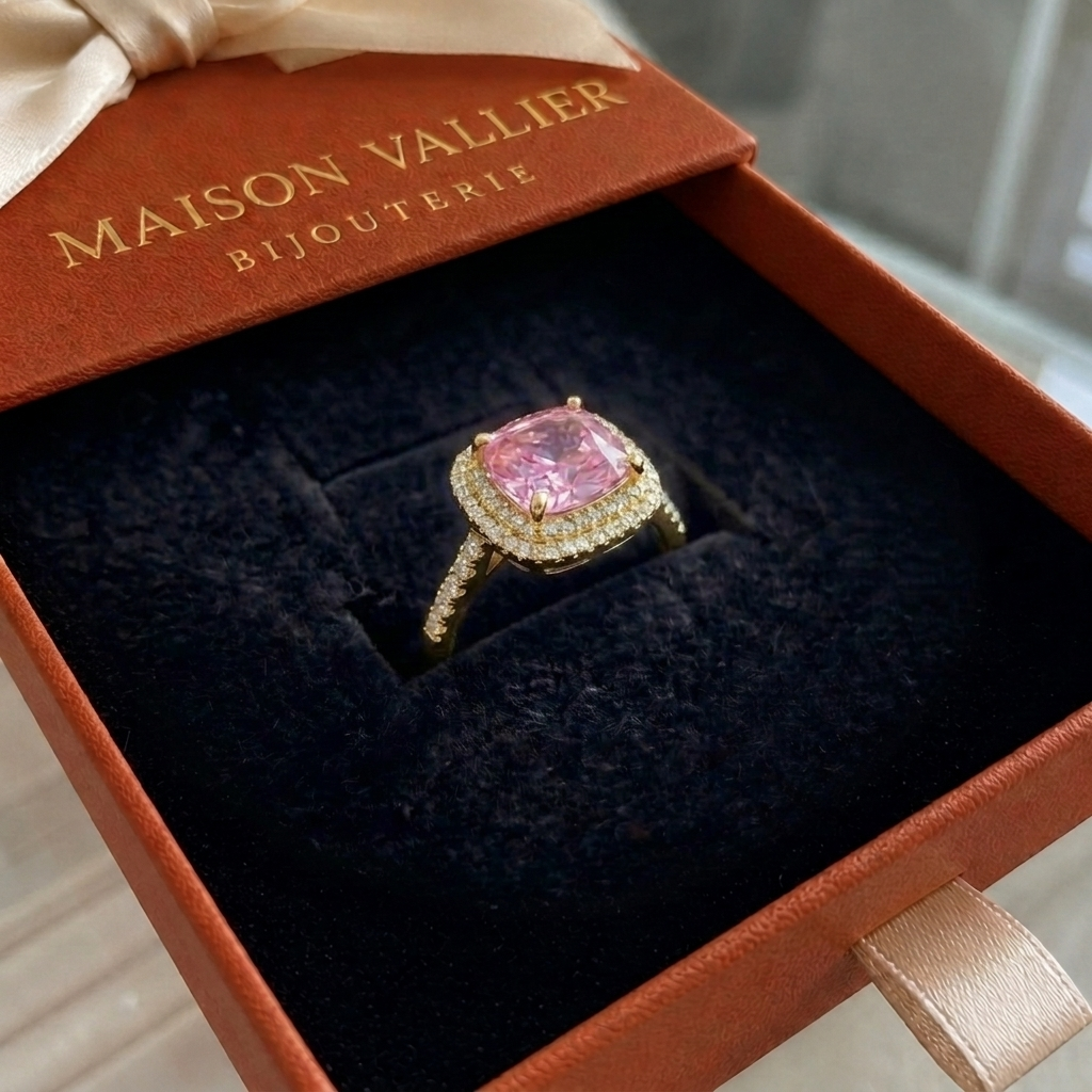 Bague en saphir rose coussin | Or blanc