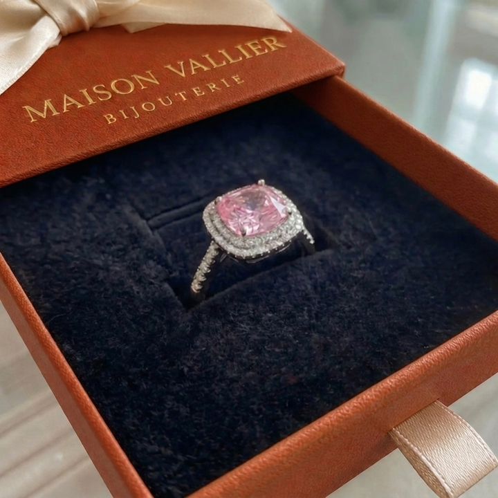 Bague en saphir rose coussin | Or rose