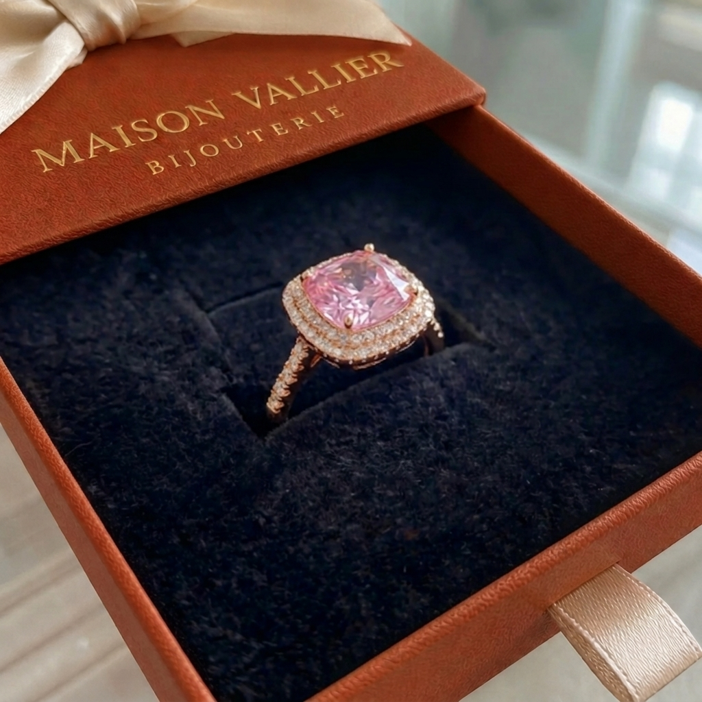 Bague en saphir rose en coussin | Or