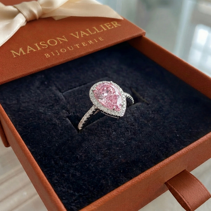 Bague en saphir rose en forme de goutte | Or blanc