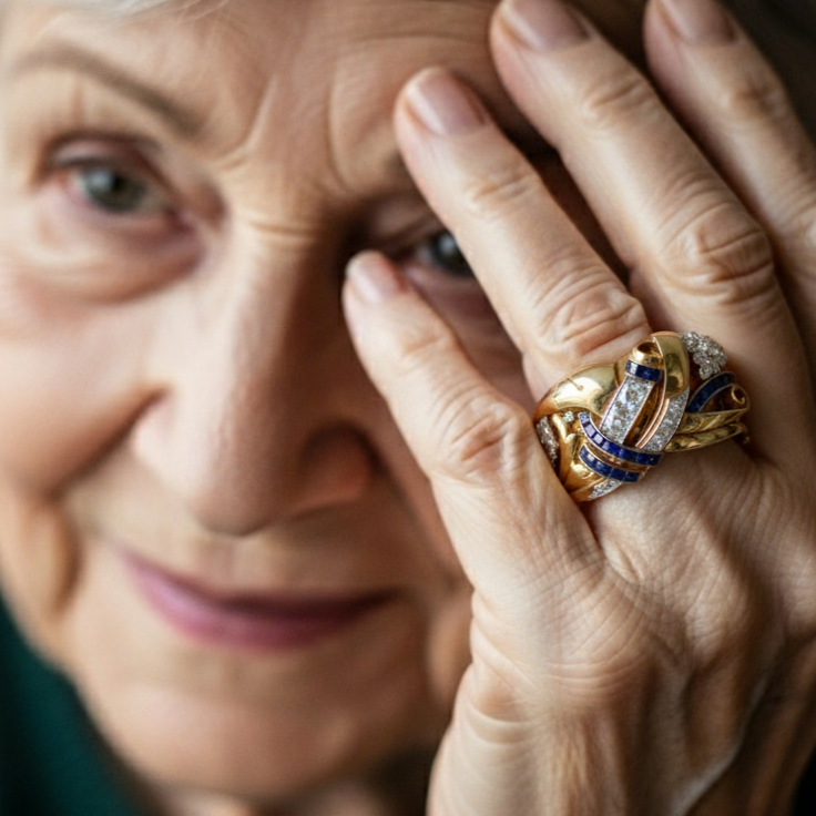Bague rétro avec zirconiums bleus | Or